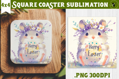 Easter Square Coaster | Watercolor Hamster | Happy Easter Product Image 1