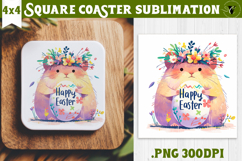 Easter Square Coaster | Watercolor Hamster | Happy Easter Product Image 1