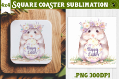 Easter Square Coaster | Watercolor Hamster | Happy Easter Product Image 1