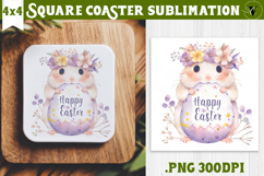 Easter Square Coaster | Watercolor Hamster | Happy Easter Product Image 1
