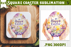 Easter Square Coaster | Watercolor Egg | Happy Easter Product Image 1
