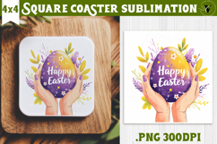 Easter Square Coaster | Watercolor Egg | Happy Easter Product Image 1