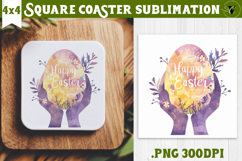 Easter Square Coaster | Watercolor Egg | Happy Easter Product Image 1