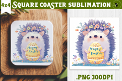 Easter Square Coaster | Watercolor Hedgehog | Happy Easter Product Image 1