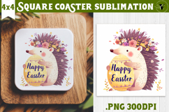Easter Square Coaster | Watercolor Hedgehog | Happy Easter Product Image 1
