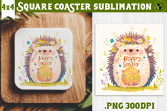 Easter Square Coaster | Watercolor Hedgehog | Happy Easter Product Image 1