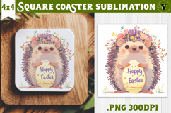 Easter Square Coaster | Watercolor Hedgehog | Happy Easter Product Image 1