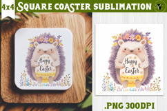 Easter Square Coaster | Watercolor Hedgehog | Happy Easter Product Image 1