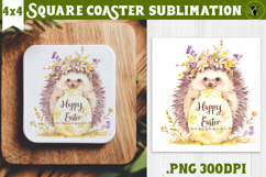 Easter Square Coaster | Watercolor Hedgehog | Happy Easter Product Image 1