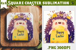 Easter Square Coaster | Watercolor Hedgehog | Happy Easter Product Image 1