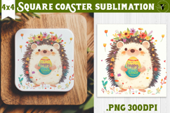 Easter Square Coaster | Watercolor Hedgehog | Happy Easter Product Image 1