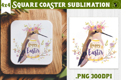 Square Coaster | Watercolor Hummingbird | Happy Easter Product Image 1