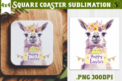 Easter Square Coaster | Watercolor Lama | Happy Easter Product Image 1