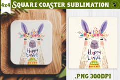 Easter Square Coaster | Watercolor Lama | Happy Easter Product Image 1