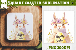 Easter Square Coaster | Watercolor Lama | Happy Easter Product Image 1