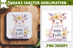 Easter Square Coaster | Watercolor Lama | Happy Easter Product Image 1