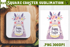 Easter Square Coaster | Watercolor Lama | Happy Easter Product Image 1
