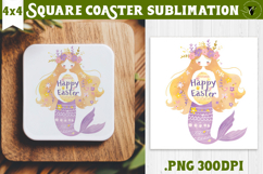 Easter Square Coaster | Watercolor Mermaid | Happy Easter Product Image 1