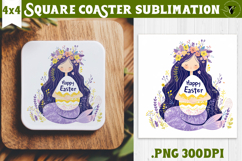 Easter Square Coaster | Watercolor Mermaid | Happy Easter Product Image 1