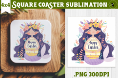 Easter Square Coaster | Watercolor Mermaid | Happy Easter Product Image 1