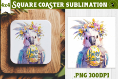 Easter Square Coaster | Watercolor Parrot | Happy Easter Product Image 1