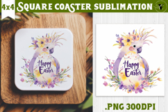 Easter Square Coaster | Watercolor Parrot | Happy Easter Product Image 1