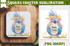 Easter Square Coaster | Watercolor Parrot | Happy Easter Product Image 1