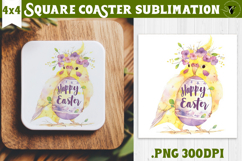 Easter Square Coaster | Watercolor Parrot | Happy Easter Product Image 1