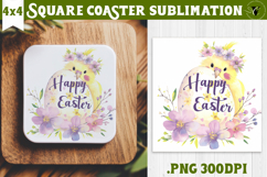 Easter Square Coaster | Watercolor Parrot | Happy Easter Product Image 1