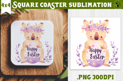 Easter Square Coaster | Watercolor Quokka | Happy Easter Product Image 1