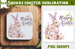 Easter Square Coaster | Watercolor Bunny | Happy Easter Product Image 1