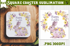 Easter Square Coaster | Watercolor Bunny | Happy Easter Product Image 1