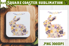 Easter Square Coaster | Watercolor Bunny | Happy Easter Product Image 1