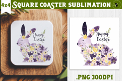 Easter Square Coaster | Watercolor Bunny | Happy Easter Product Image 1
