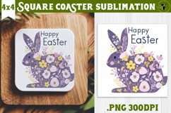 Easter Square Coaster | Watercolor Bunny | Happy Easter Product Image 1