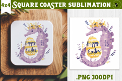 Easter Square Coaster | Watercolor Seahorse | Happy Easter Product Image 1