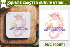 Easter Square Coaster | Watercolor Seahorse | Happy Easter Product Image 1
