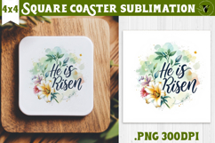 Easter Square Coaster | Watercolor Flowers | Happy Easter Product Image 1