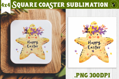 Easter Square Coaster | Watercolor Starfish | Happy Easter Product Image 1