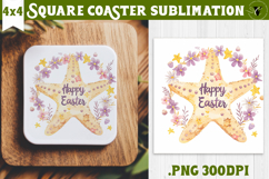 Easter Square Coaster | Watercolor Starfish | Happy Easter Product Image 1