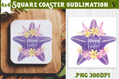 Easter Square Coaster | Watercolor Starfish | Happy Easter Product Image 1