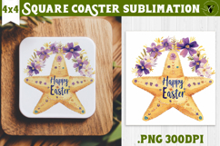 Easter Square Coaster | Watercolor Starfish | Happy Easter Product Image 1