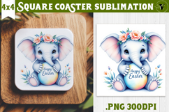 Easter Square Coaster | Watercolor Elephant | Happy Easter Product Image 1