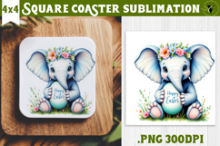 Easter Square Coaster | Watercolor Elephant | Happy Easter Product Image 1