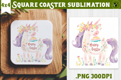 Easter Square Coaster | Watercolor Unicorn | Happy Easter Product Image 1