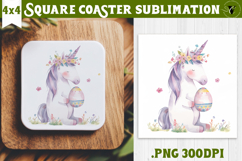 Easter Square Coaster | Watercolor Unicorn | Happy Easter Product Image 1