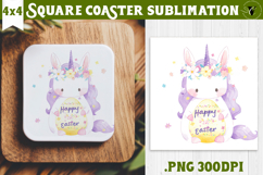 Easter Square Coaster | Watercolor Unicorn | Happy Easter Product Image 1
