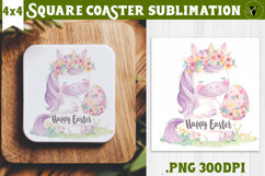 Easter Square Coaster | Watercolor Unicorn | Happy Easter Product Image 1