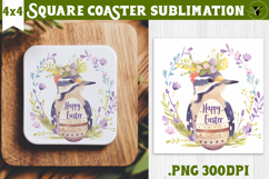 Easter Square Coaster | Watercolor Woodpecker | Happy Easter Product Image 1