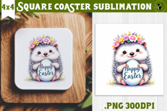 Easter Square Coaster | Watercolor Hedgehog | Happy Easter Product Image 1